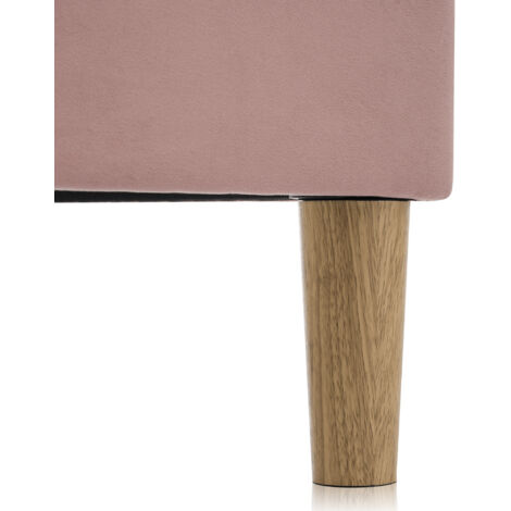 Lit individuel 90x200 cm. USB Type-C, structure bois tiges, tissu confort rose. Enfant, chambre/invité, avec matelas. (1/5)