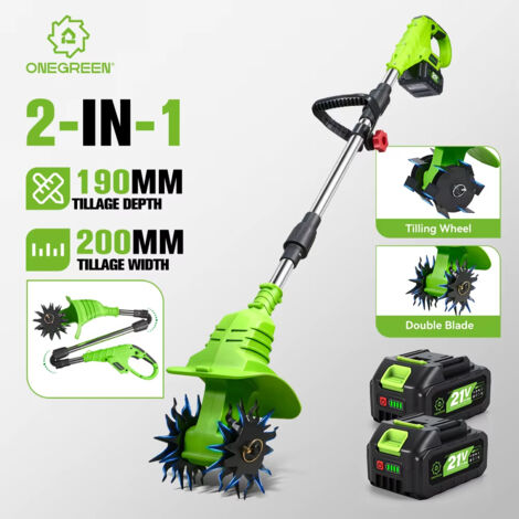 Motoculteur Électrique 200MM 1200W Sans Fil, Scarificateur Électrique, Tondeuse à Gazon, Outil de Jardin pour Batterie Makita 21V,Avec 2 batteries