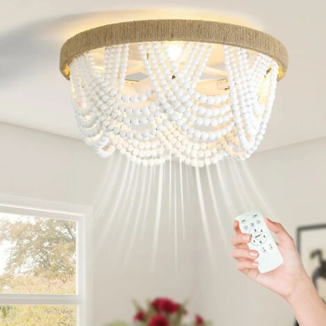 Ventilateur de plafond lumineux de style bohème, avec télécommande, plafonnier de φ50cm, 6 vitesses de ventilation, convient au salon et à la chambre.