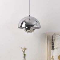 BOMCLAP Lustre LED, suspension moderne avec ampoule, lumière chaude, φ 23 cm (chrome)