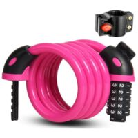 Antivol à combinaison pour vélo, câble en acier portable, antivol avec support de fixation, 5 chiffres, rose.