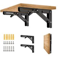 Support d'étagère pliable en 2 pièces - 20 cm, support mural à monter soi-même, cadre de support d'étagère triangulaire, noir