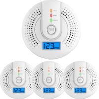 Détecteur de monoxyde de carbone 4 pièces, alarme de monoxyde de carbone avec affichage numérique LED et alarme sonore, 96 x 31 mm (sans batterie)