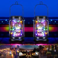 2PCS lampes solaires suspendues en bocaux Mason, lampes LED, lampes de sol, étanches, idéales pour les vérandas et les fêtes (lumière colorée)
