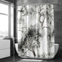 Rideau de douche décor encre forêt douce, tissu polyester imperméable, 90x180 cm