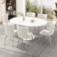 Fauteuil de salon Samt-Esszimmer, set de 6 pièces. Un fauteuil luxueux pour le salon et la chambre à coucher. Il est doté de quatre pieds métalliques en argent. Couleur beige [Stockage ancien : N634P1