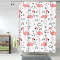 Rideau de douche flamant rose romantique, polyester imperméable, 90x180 cm