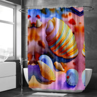 Rideau de douche motif coraux et dauphins stylisés, rideau salle de bain imperméable, 180x180 cm
