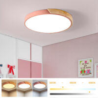 Plafonnier LED à intensité variable 30 cm, Plafonnier moderne en métal avec télécommande, lumières décoratives roses 24 W, 3 températures de couleur