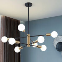 Lustre Spoutnik rétro, suspension vintage 8 lumières, plafonnier industriel, lustre moderne, lumière blanche (avec ampoules)