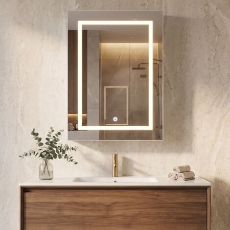 Mobile bagno con specchio 50x12,5x70 cm, sospeso con LED a 3 colori e memoria, 1 anta, ripiani in vetro regolabili, bianco