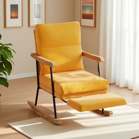 Silla mecedora - Amarillo brillante - Respaldo ajustable - Reposa pies ajustable (1/5)