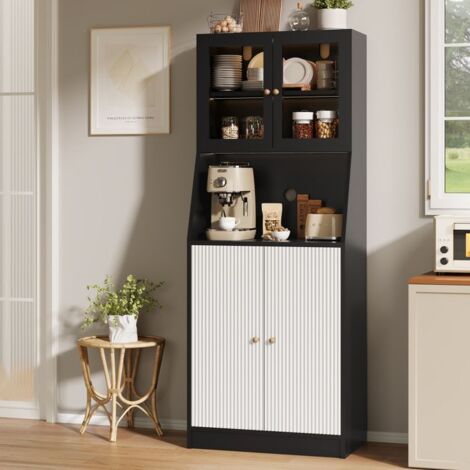 Buffet alto - TANANT - Moderno - 4 puertas - Iluminación LED - Negro 70x40x180 cm (1/5)