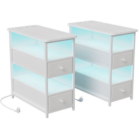 Conjunto de 2 mesas auxiliares, 58x28x60.5cm, Mesa consola, 2 cajones, LED, Mesa baja moderna de salón, Mesita de noche (1/5)