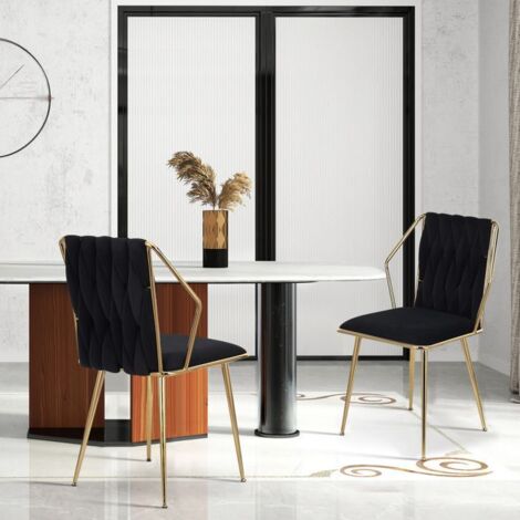 Lote de 2 Sillas de Comedor, Escandinavo, Sillón, Silla acolchada, Tejido de Terciopelo, Patas de metal, Para Cocina, Salón, Dormitorio, Negro (1/5)