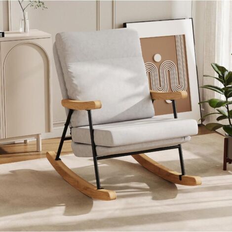 Sillón mecedora - Silla mecedora tapizada - Rocking chair - Respaldo alto y asiento - Patas de madera - 97.5x64.5x94 cm - Gris (1/5)