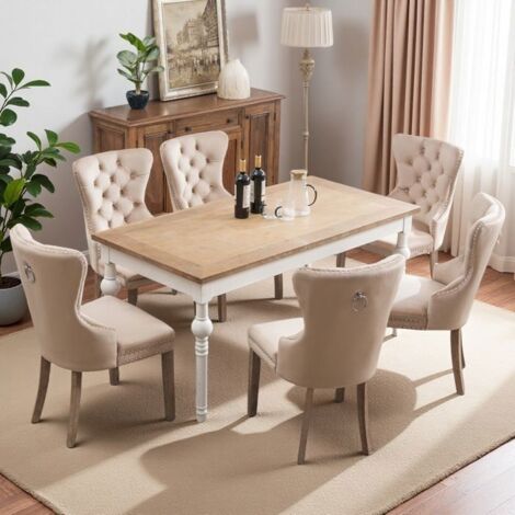Sillas Comedor - TANANT - Juego de 6 - Terciopelo Beige - Estilo Escandinavo - Altura Ajustable (1/5)