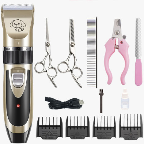 Cortadora de pelo profesional recargable para mascotas con accesorios, extraíble y lavable, para perros, gatos (oro negro)