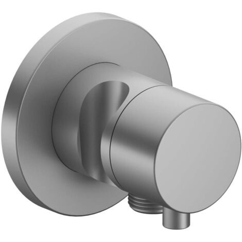 Robinet Keuco IXMO 59541, robinet d'arrêt avec raccord de flexible et support de douchette encastré, rosette ronde, poignée IXMO Comfort, Coloris: finition aluminium - 59541171201 (1/2)