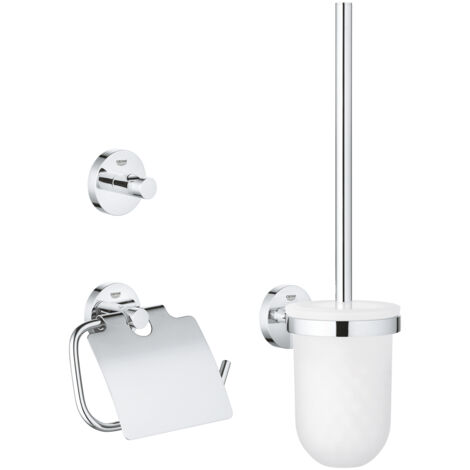 Set d’accessoires 3 en 1 chromé pour salle de bain – Brosse, patère murale, porte-papier – Finition GROHE StarLight – 40407001 - 140407001