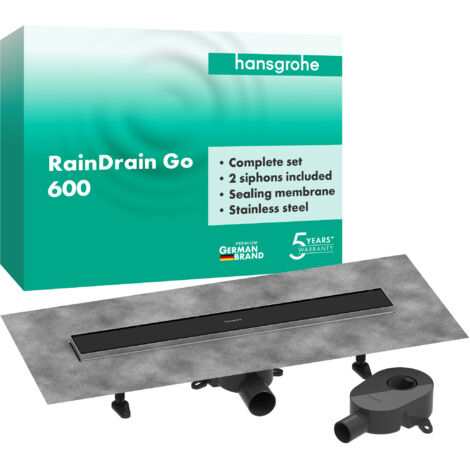 Hansgrohe – Ensemble complet caniveau de douche 56271670 – Acier inoxydable V2A – Débit jusqu'à 39 l/min – Hauteur de retenue d'eau 30/50 mm