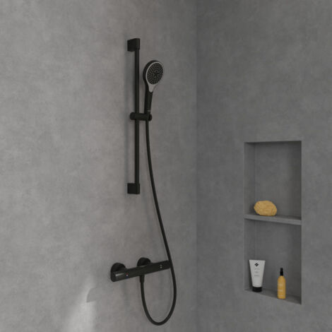 Villeroy & Boch Verve Showers Ensemble de douche à 3 jets, Noir Mat (TVS109007000K5) (1/5)