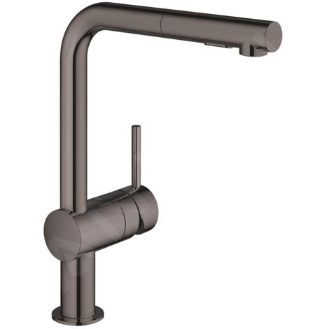 Grohe – Mitigeur monocommandé pour évier – Bec en L surélevé – Douchette extractible avec 2 jets – Finition métal durable – Angle de rotation 360° (1/5)