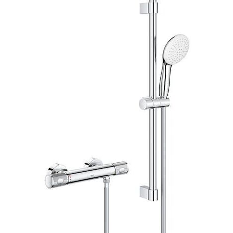 Grohe – Mitigeur thermostatique de douche Grohtherm 1000 Performance – Ensemble barre de douche 600 mm – 2 types de jet – Finition chromée