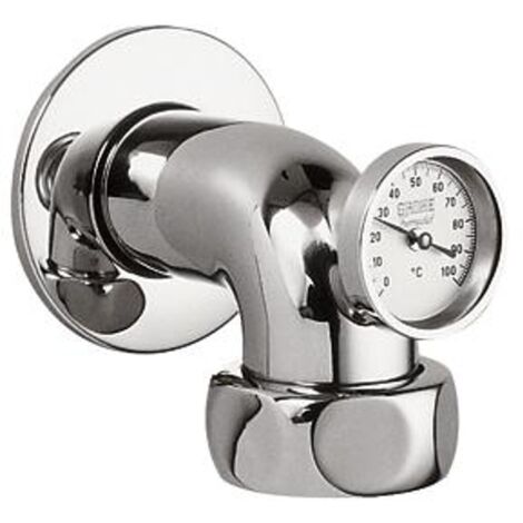 GROHE 12444000 coude de sortie 12444 portée 90 mm avec thermomètre 1 1/2" x 5/4" chromé (1/2)