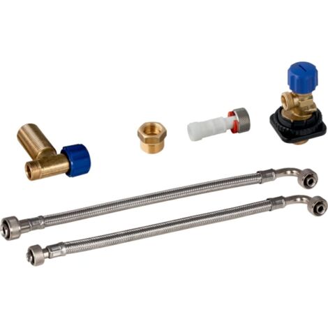 Geberit – Kit de raccordement d'eau arrière pour WC Monolith 114 cm – 2 robinets équerre 1/2' – Flexible tresse métallique 1/2 - 3/8' (1/2)