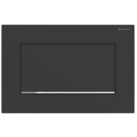 Plaque de commande WC Geberit Sigma10 – Finition métal noir mat avec anneau chrome – Dimensions 246x164mm – Actionnement frontal
