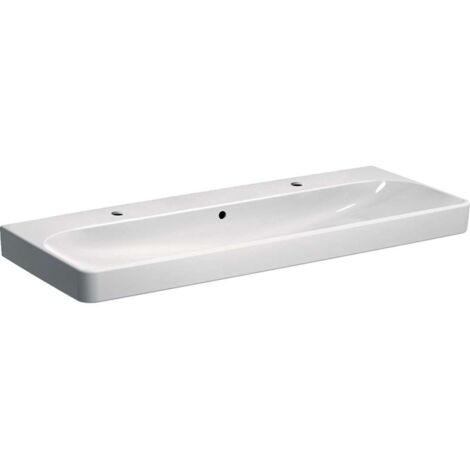 Geberit – Double lavabo suspendu 120x48 cm – Céramique blanche avec trop-plein – 2 trous pour robinetterie – Pour meubles sous vasque