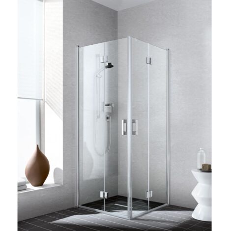 Kermi LIGA demi-pièce d’angle à gauche 2CL 780 x 1850mm argent ultra brillant verre trempé transparent (1/5)