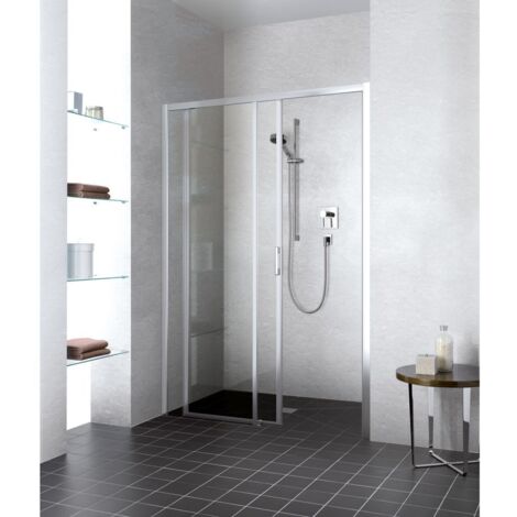 Kermi LIGA porte coulissante D2L 1500 x 2000mm argent ultra brillant verre trempé transparent (1/5)