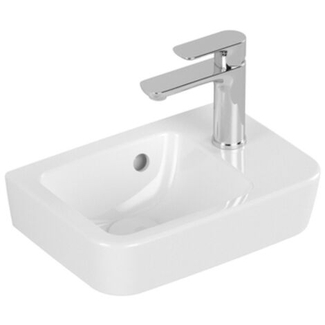 Villeroy & Boch – Lave-mains compact 36x25 cm avec trop-plein et 1 trou robinetterie – Fixation murale – Céramique sanitaire blanc alpin – 43433601
