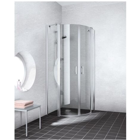 Kermi LIGA quart de cercle P55 800 x 1850mm argent ultra brillant verre trempé transparent (1/5)