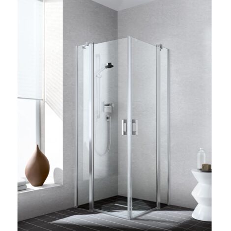 Kermi LIGA demi-pièce d’angle à droite EPR 780 x 2000mm argent ultra brillant verre trempé transparent (1/5)