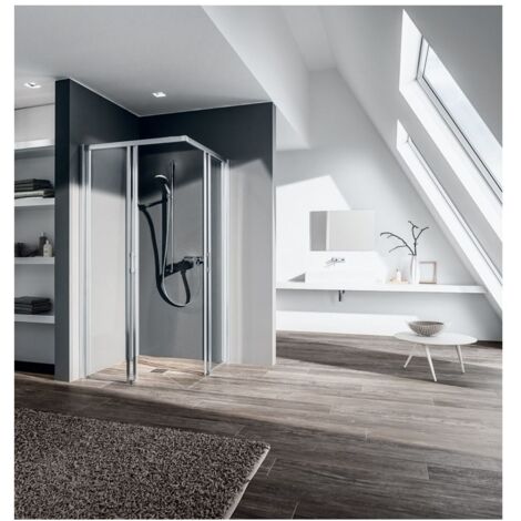 Kermi LIGA demi-pièce d’angle à droite C2R 1000 x 2000mm argent satiné verre trempé transparent (1/5)