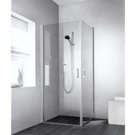 Kermi LIGA demi-pièce d’angle à droite 1ER 750 x 2000mm argent satiné verre trempé transparent (1/5)