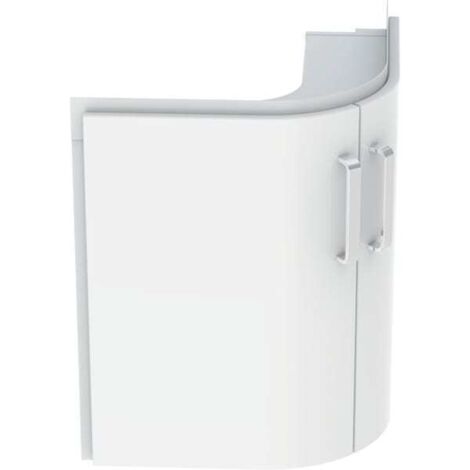 Geberit – Meuble sous lavabo d'angle suspendu 69 x 60,4 x 55 cm – 2 portes avec mécanisme d'amortissement – Corps blanc laqué mat – Façade MDF ultra-brillante