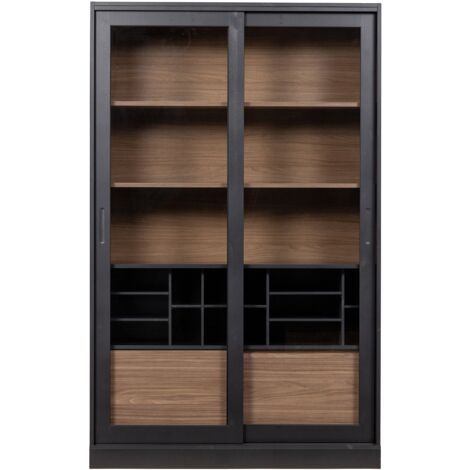 Vitrine 2 portes 125x47x200 cm naturel et noir - BAKARI (1/5)