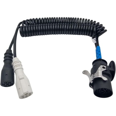 Elektrowendel Adapter 15 Polig auf 2x 7 Polig – Spiralkabel 24V für LKW, NFZ, Zugfahrzeuge, Anhänger, Auflieger, Truck, Trailer
