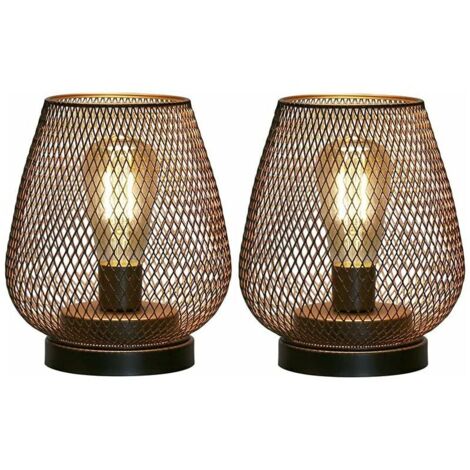 Ensemble de 2 lampes à poser vintage métal noir – éclairage LED blanc chaud 6000K – dimensions 14x14x17 cm – sans fil pour intérieur et extérieur