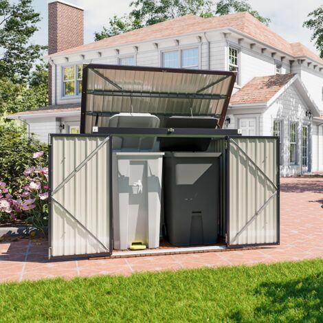 Aoxun Metal Garden Shed, Tool Shed with Lockable Door, Robust and Rust-Resistant Garden Cabinet, Pent Slooping Roof, Openable Front & Top Doors, 5.6x3ft, Black