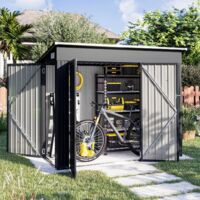 Aoxun Metal Garden Shed, Tool Shed with Lockable Door, Robust and Rust-Resistant Garden Cabinet, Pent Slooping Roof, Triple Lockable Doors, 8x4ft, Black