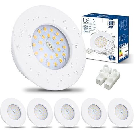 HiBay LED-Einbaustrahler für Badezimmer, 7 W, 6 extraflache Strahler, IP44 wasserdicht, neutralweiß 4500 K, 60–68 mm Einbauloch, 220 V, 850 lm, Einbaubeleuchtung für Küche und Wohnzimmer [Energieklass (1/5)