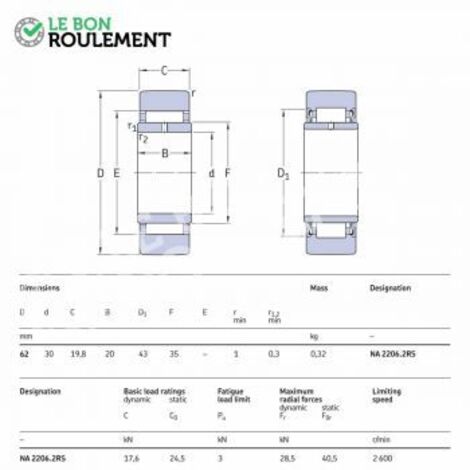 Roulement à aiguilles NA2206-2RS-SKF