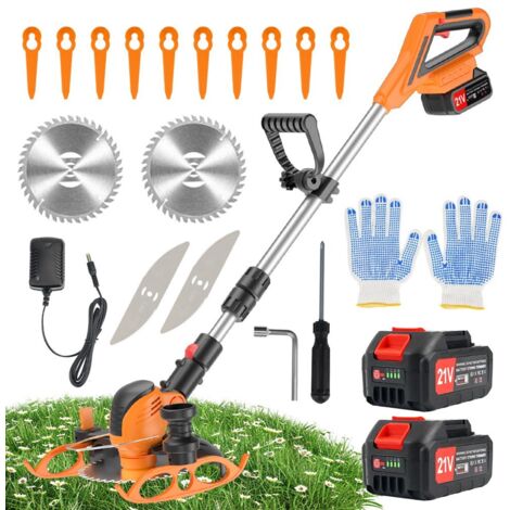100W 15000PRM Elektrischer Rasenmäher Schnurloser Rasentrimmer Längenverstellbar Klappbarer Cutter Gartengeräte mit 2 Batterie