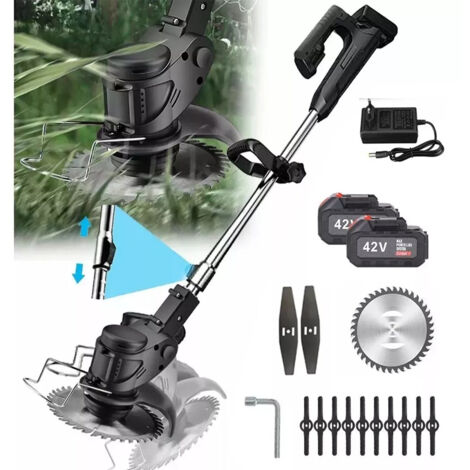 Akku-Rasentrimmer, Elektro-Rasentrimmer mit Messersätzen, mit 2 x 4,0-A-Akkus und Ladegerät, kompatibel mit dem Makita-Ladegerät