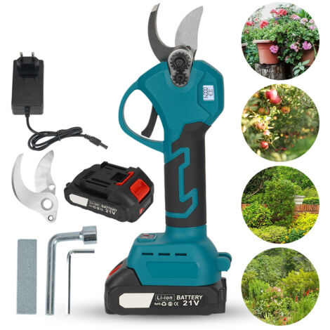 Elektrische Gartenschere 40mm, 21V 2 x 3Ah Lithium-Batterie, 500W professionelle Akku-Astschere für Garten und Obstgarten